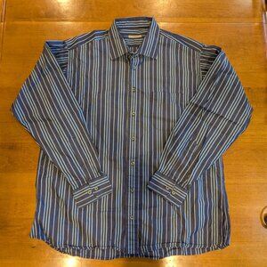 Vintage Burberry London Mens XL Vertical Striped Shirt Blue USA Made Long Sleeve